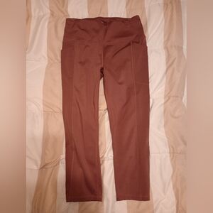RBX Dark Coral Active High-Waisted Capri Leggings.
